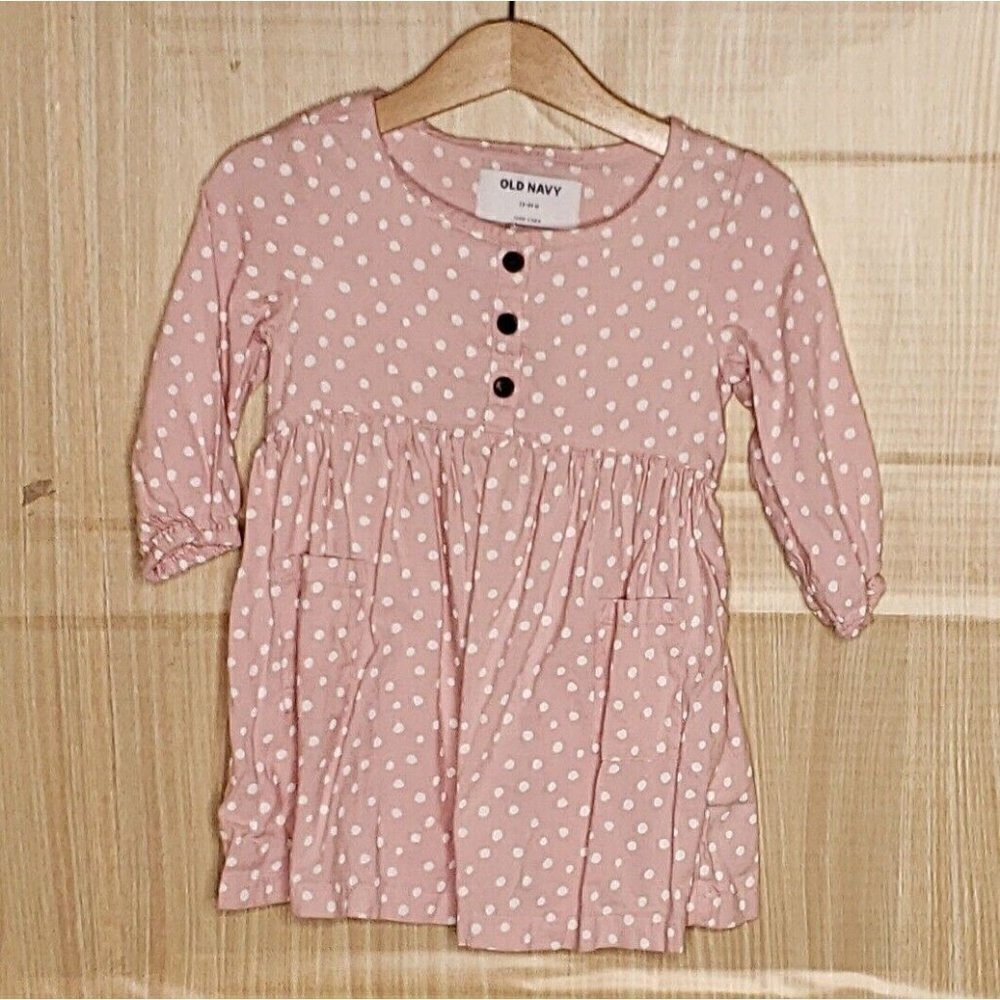 Old Navy Toddler Girls Pink Polka-dot Long Sleeve Dress 18-24 Months